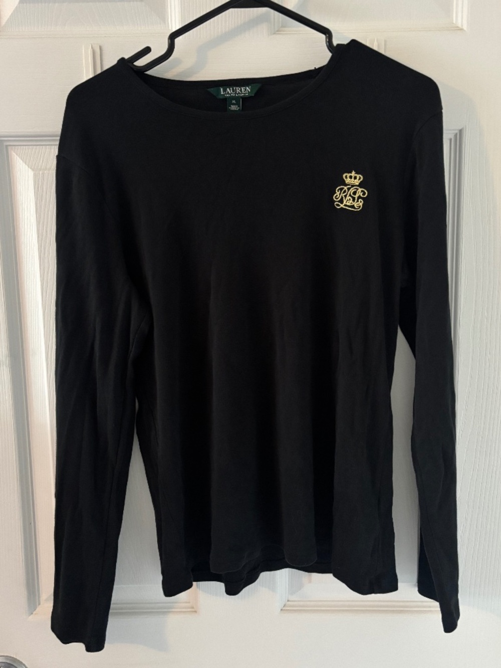 Lauren Ralph Lauren 100% Cotton Black Gold Crest Long Sleeve Tee XL